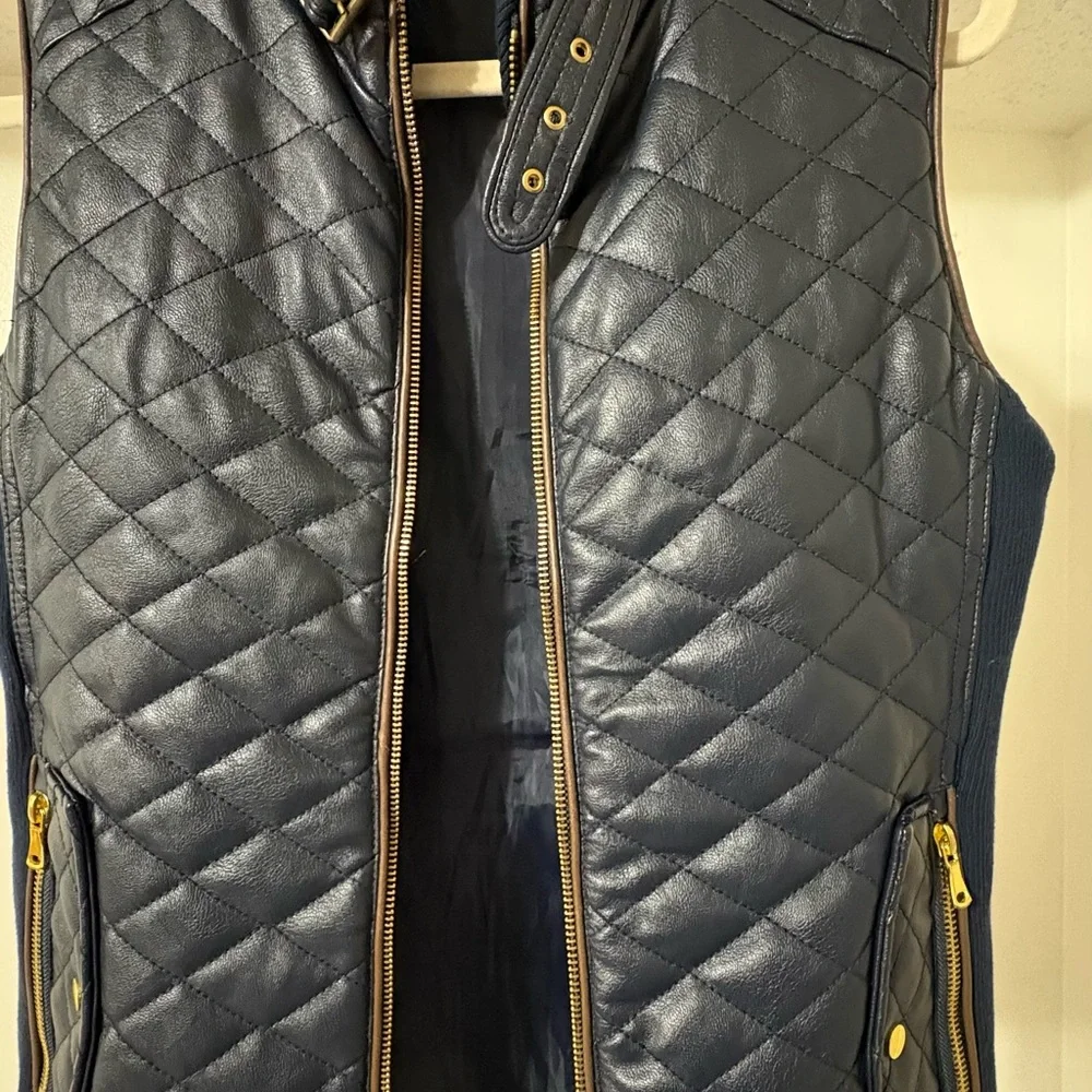 Fate Navy and Brown leather Quilted Vest - Picture 8 of 12